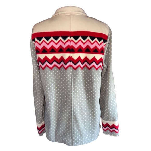 Talbots Womens Fleece Jacket Medium Zigzag Pattern Red & Gray - Picture 8 of 8